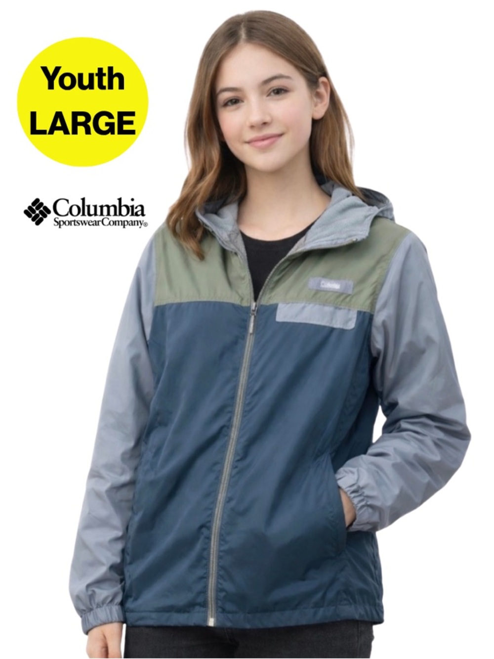 COLUMBIA⛰️Girls Lightweight, Rain, Fleece Jacket, Pockets, Hoodie (Youth Large)